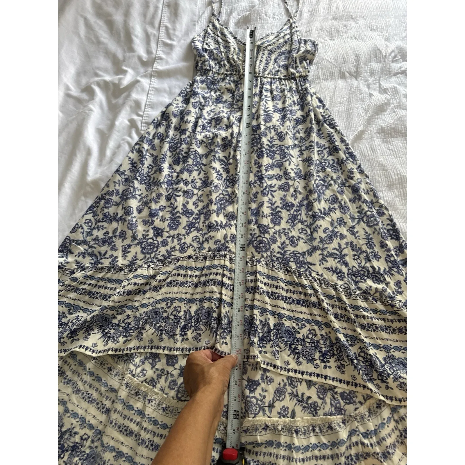 Angie Y2K Milkmaid Dress Cottage Core Blue White Floral High Low Babydoll Maxi - Image 7