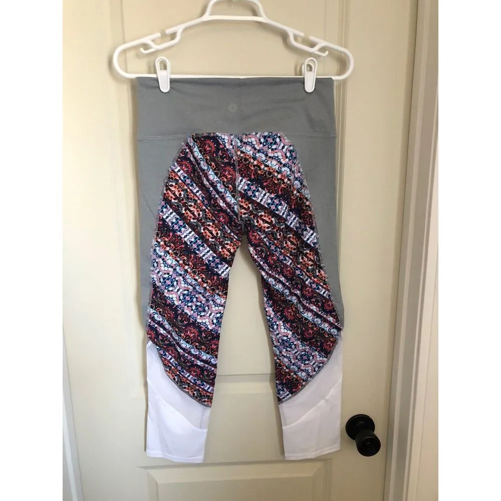 Athleta Nomad Salutation Mesh Abstract Print Capri Leggings Women's Medium Tall - Image 2