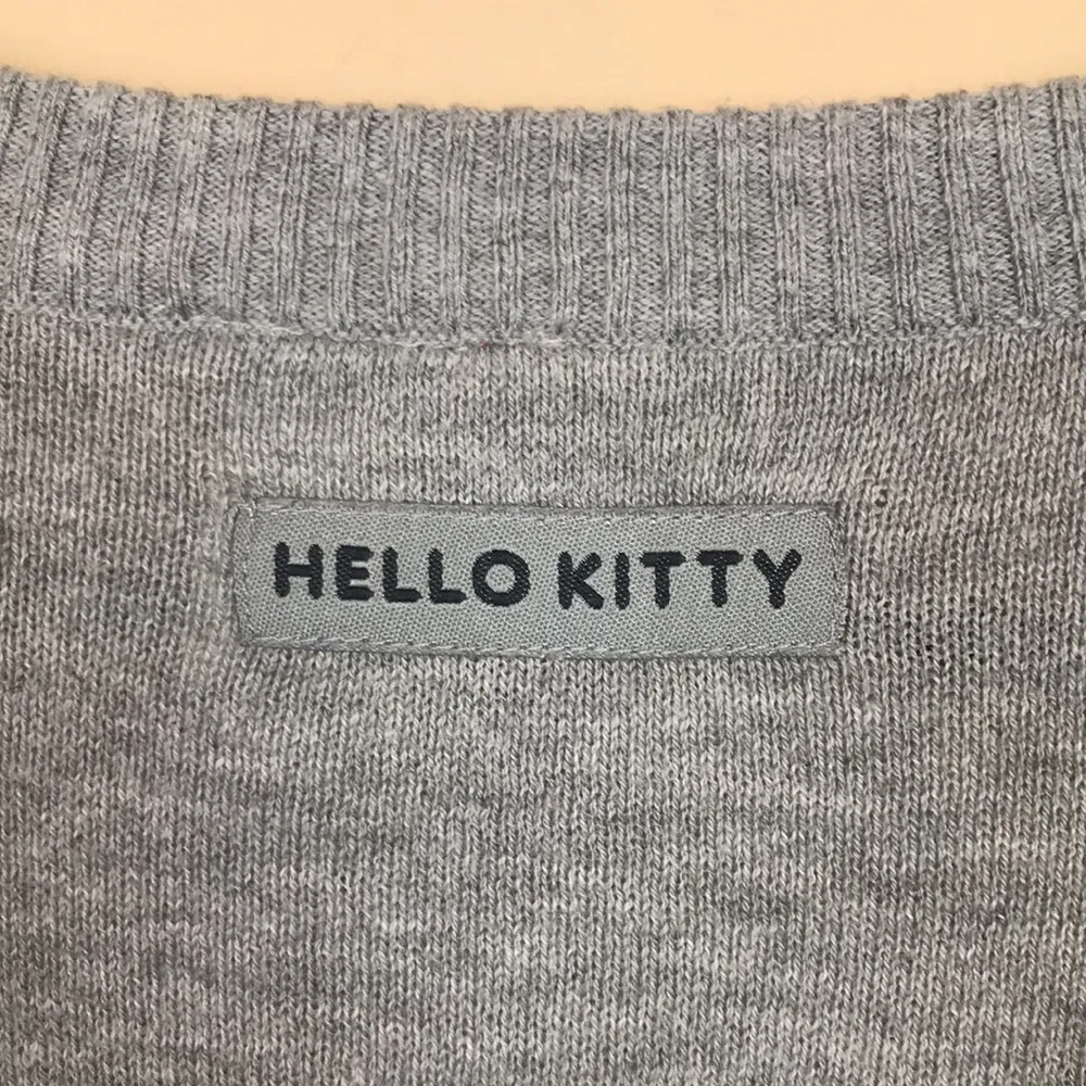 Sanrio Women’s Hello Kitty Large Face Knit Heather Gray Black Longline Sweater - Image 6