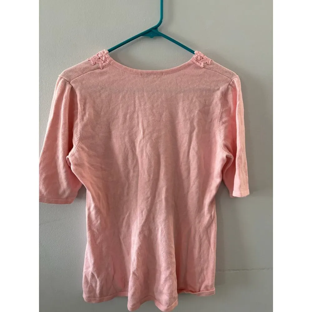 Isaac Mizrahi Top Women's Small Pink Sweater Embroidered Babydoll Feminine Lace - Image 5