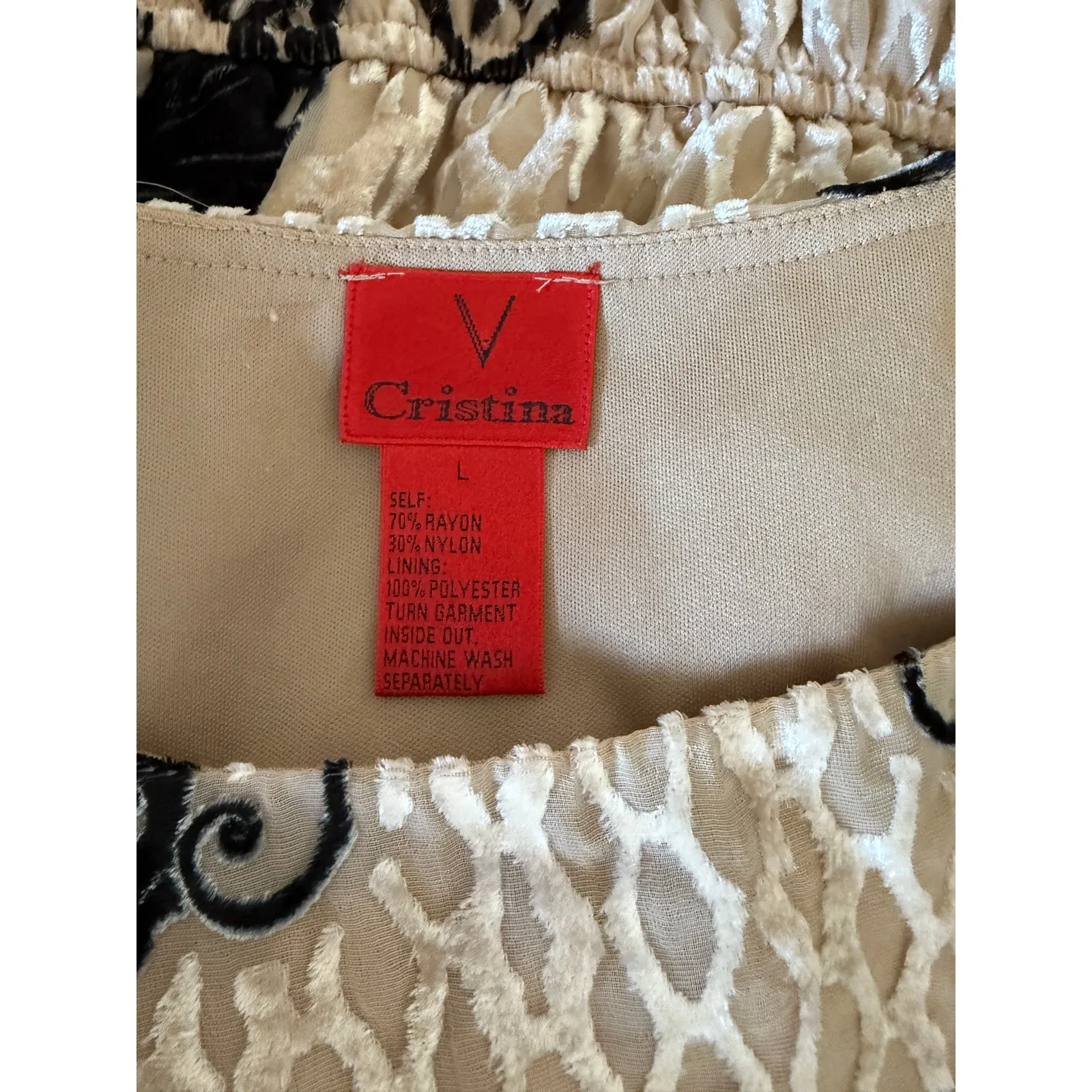 Vintage 90s Y2K Cream Black Red Velvet Burnout Damask Mini Dress L Holiday Xmas Size L - Image 3