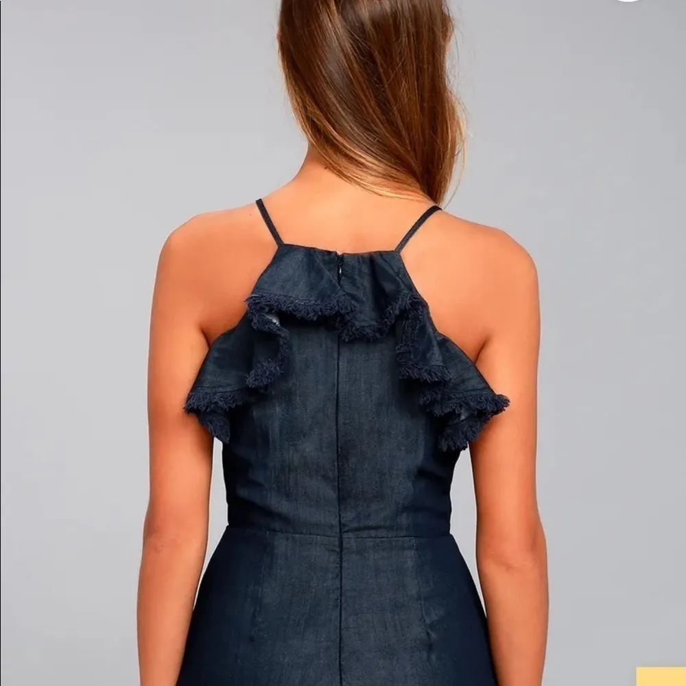 Moon River Roseanne Chambray Embroidered Gameday Romper  - Image 3