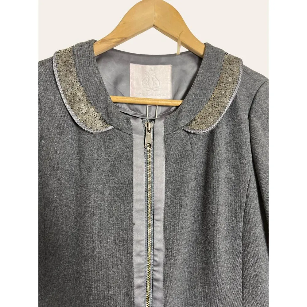 Rebecca Taylor Gray Sequin Zip Up Duster Jacket Dress Size 10 - Image 5