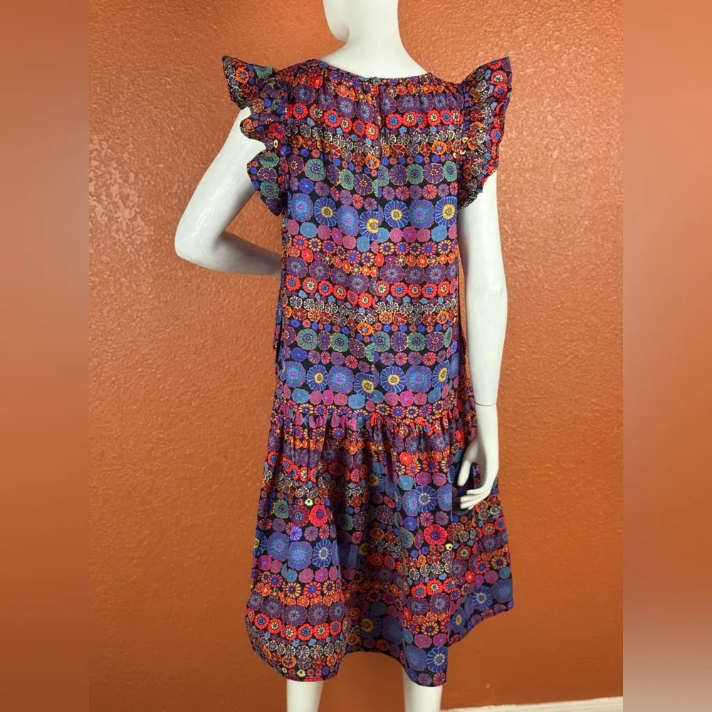 PINCH Floral Print Ruffle Cap Sleeve Midi Dress L. B29 Purple Size L - Image 15