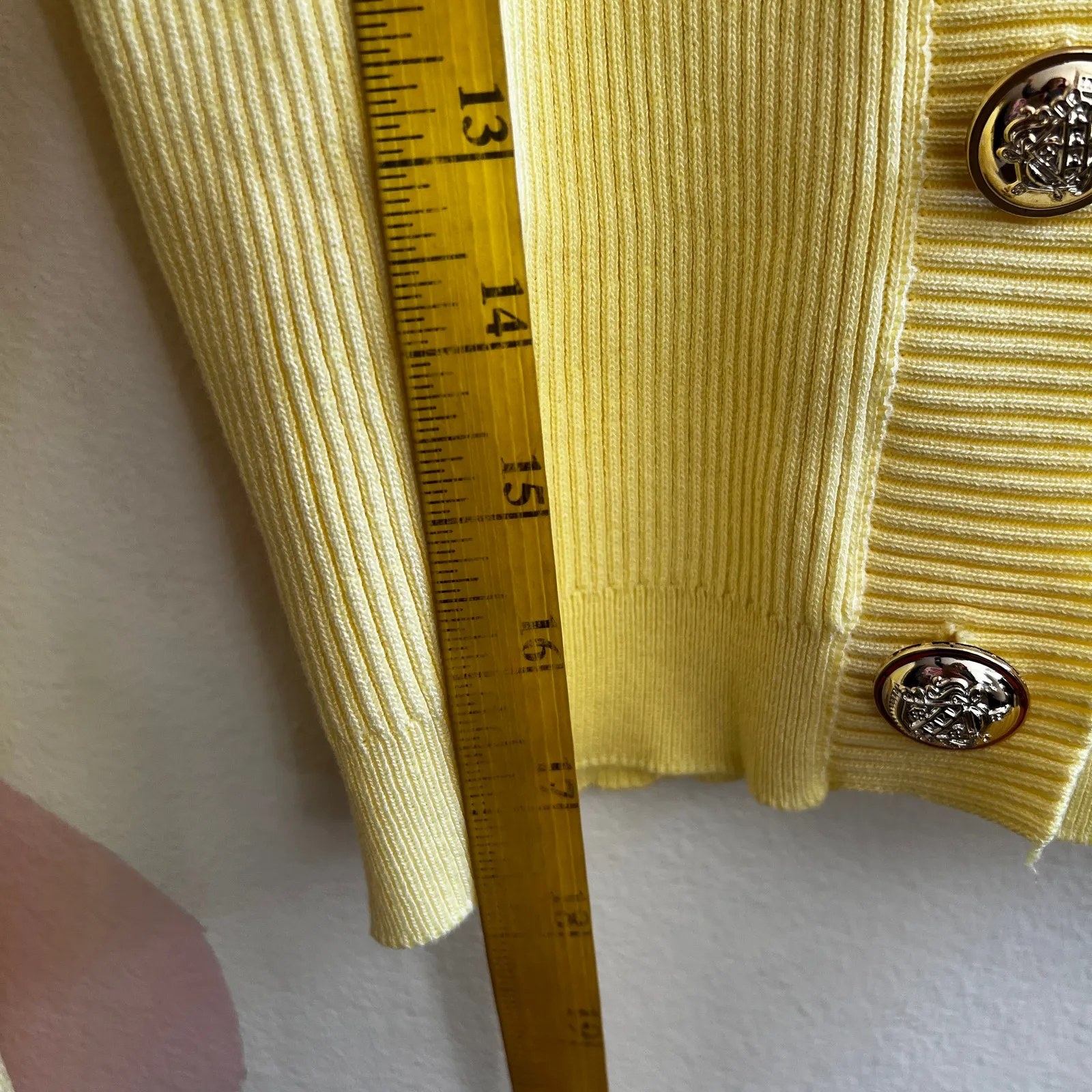 Yellow Ribbed Cardigan Gold Buttons‎ Women’s Small Vintage Inspired Preppy Knit - Image 3