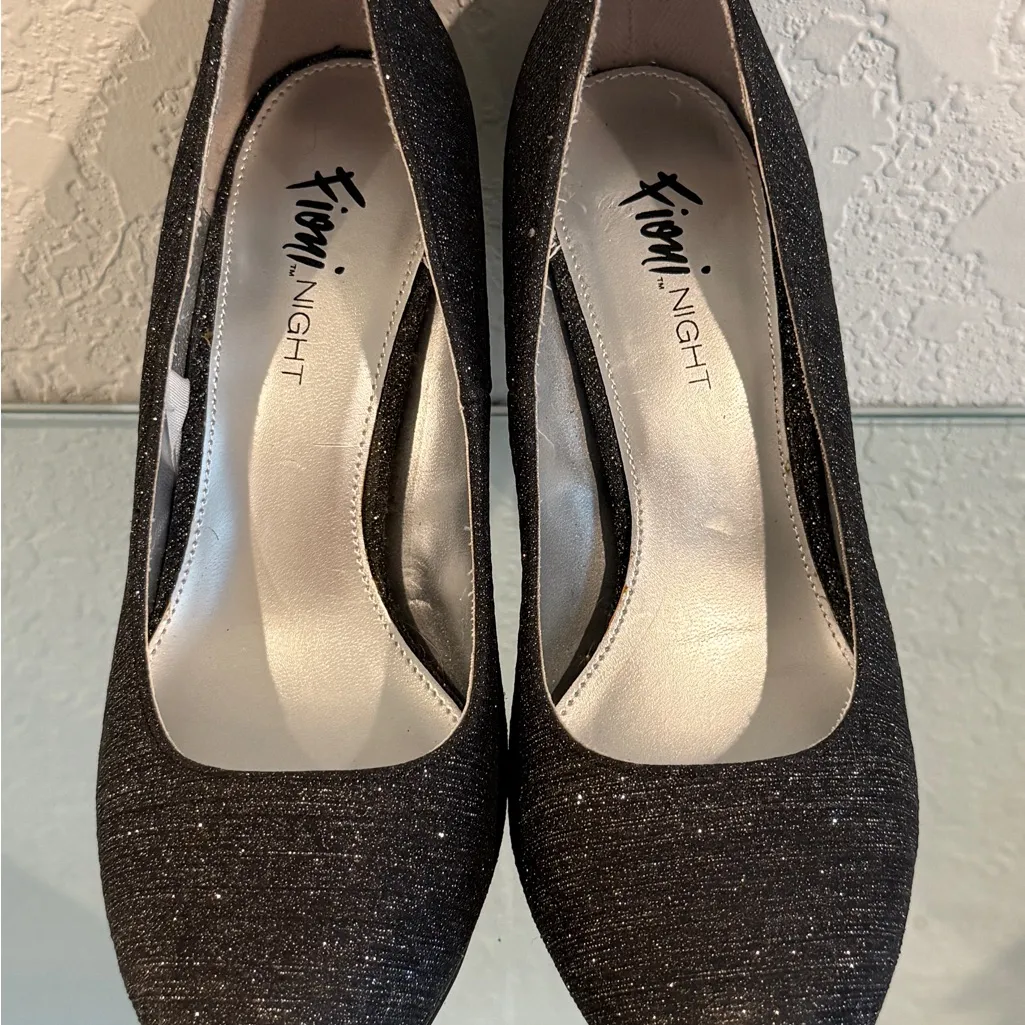 FIONI Night Black/Silver Sparkle Platform Pump Heel | Size 5 1/2 Black - Image 2