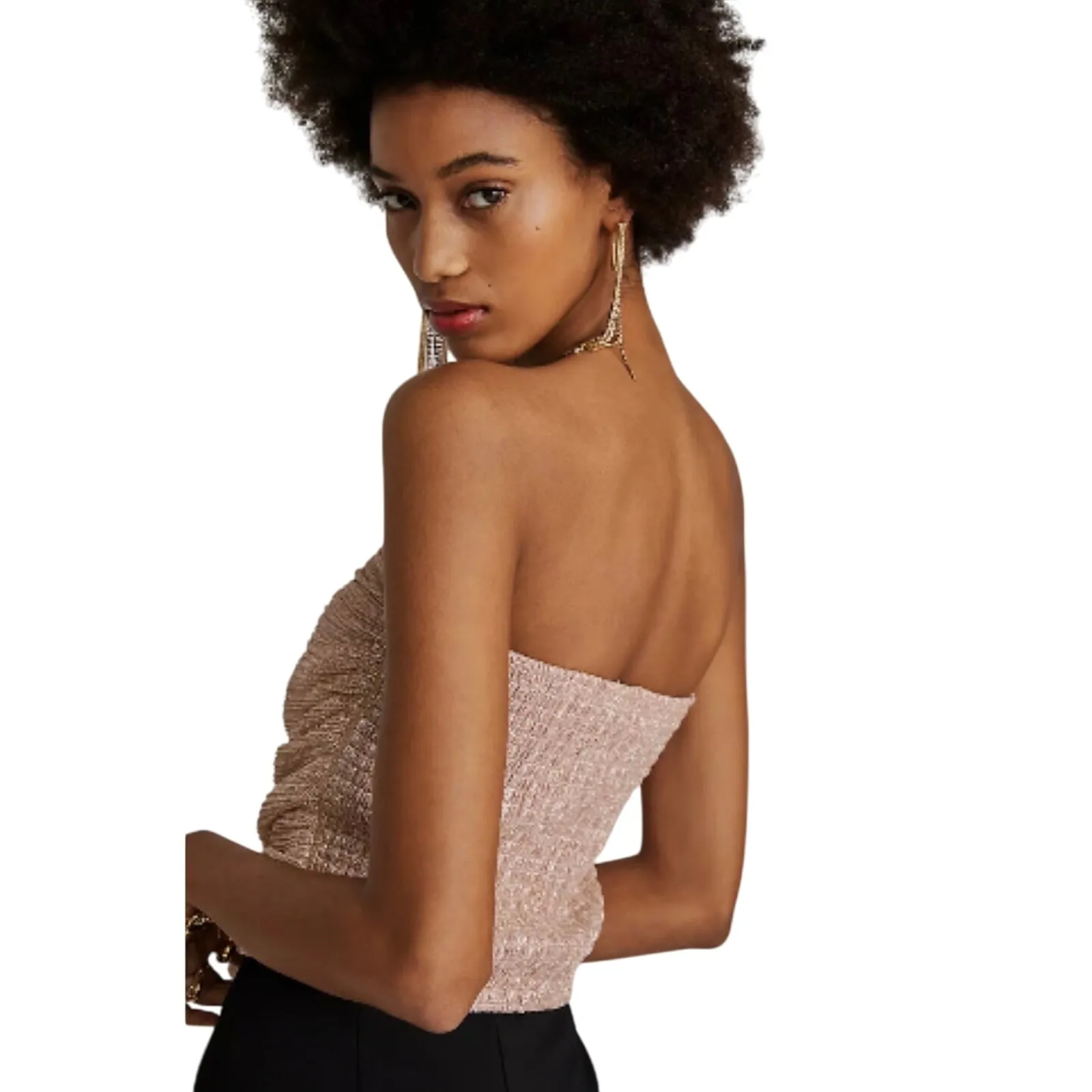 ANTHROPOLOGIE MAEVE Women’s Pink Metallic Ruffle Front Tube Top XL - Image 2