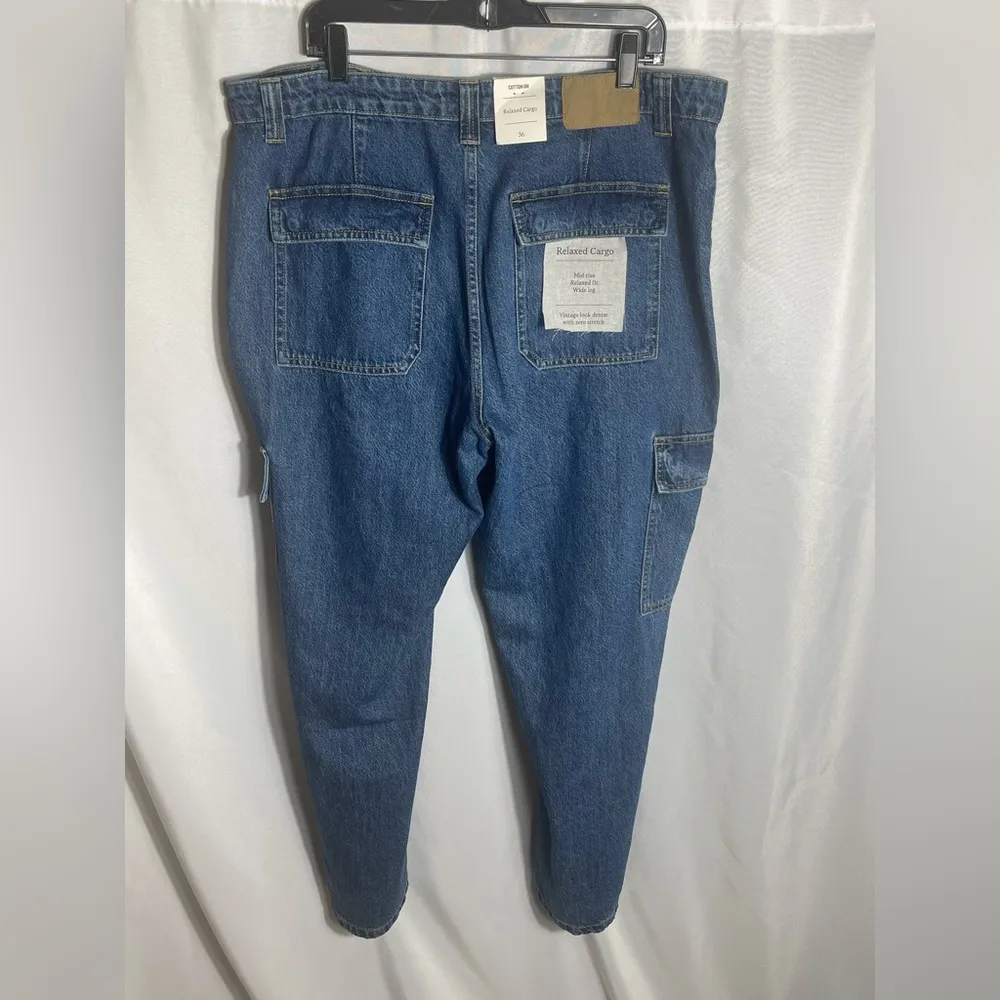 Cotton On Relaxed Cargo Jeans Nordic Blue Size 36 Vintage Fit Denim - Image 5