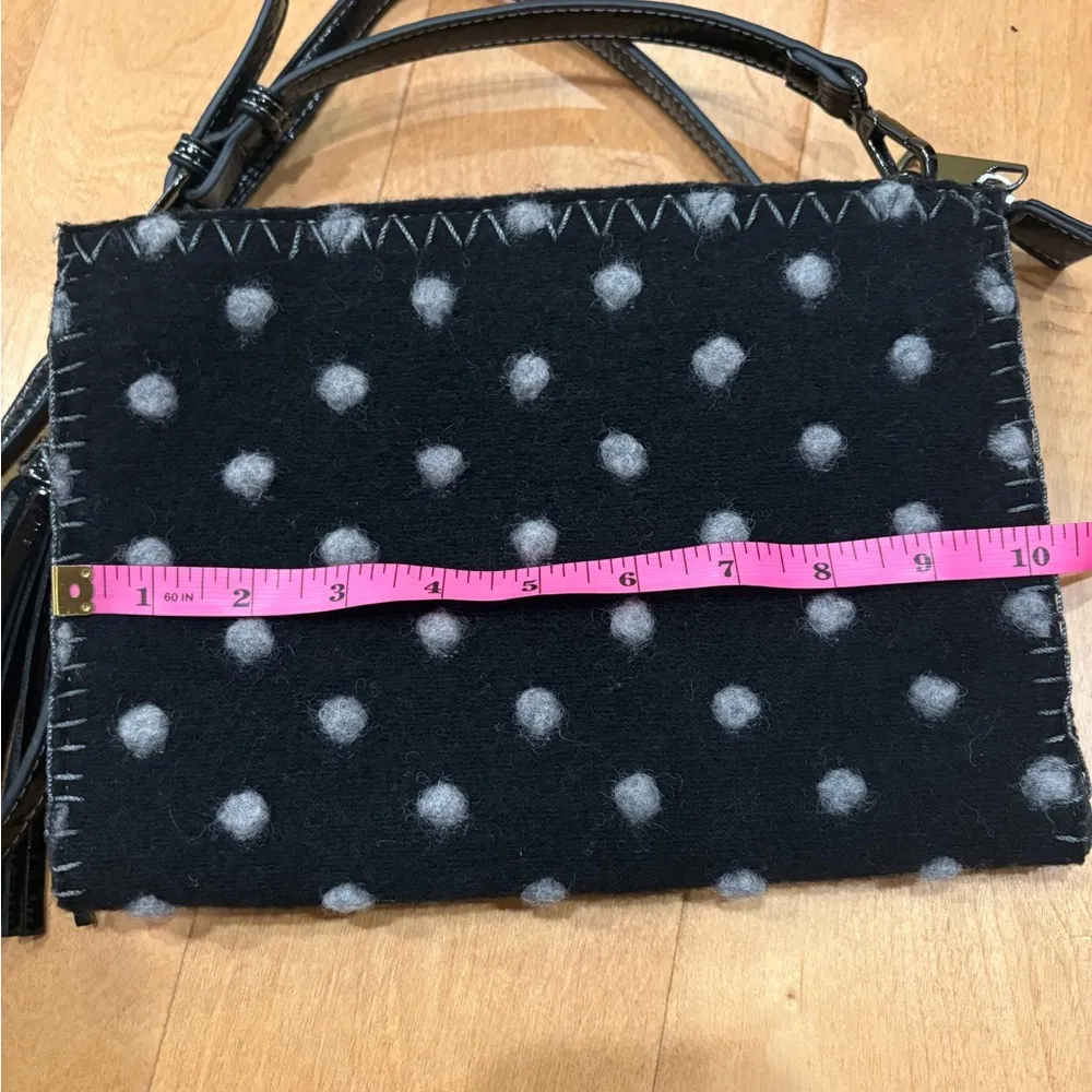Sondra Roberts Pom Pom Crossbody Felted Purse Wristlet black gray - Image 7