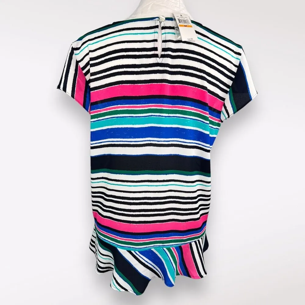 Van Heusen Striped Crepe Blouse Short Sleeve Work Top NWT Small - Image 6