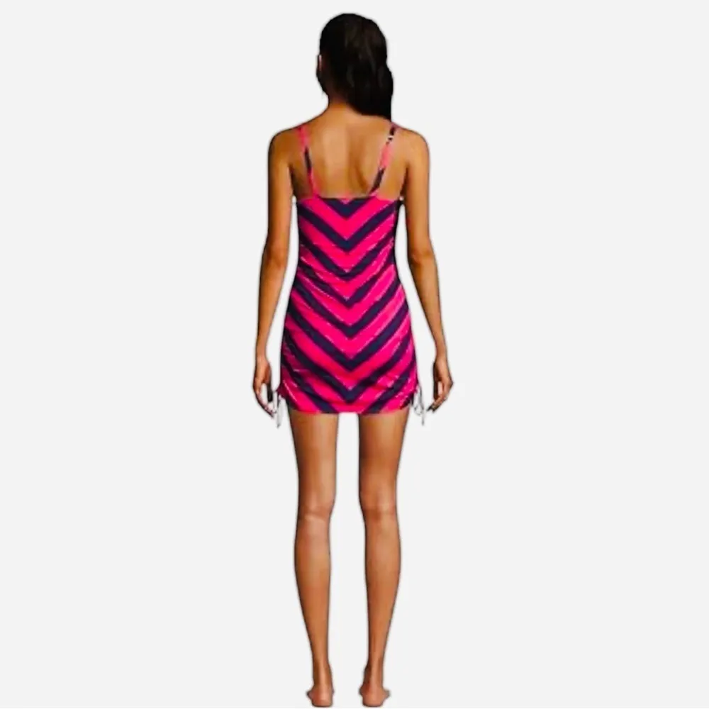 Lands' End Chlorine Resistant Adjustable Swim Dress Deep Sea Navy/hot Pink Sz 12 - Image 4