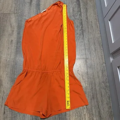 Ramy Brook Orange One‎ Shoulder Silk Romper Shorts Size Large vacation resort - Image 10