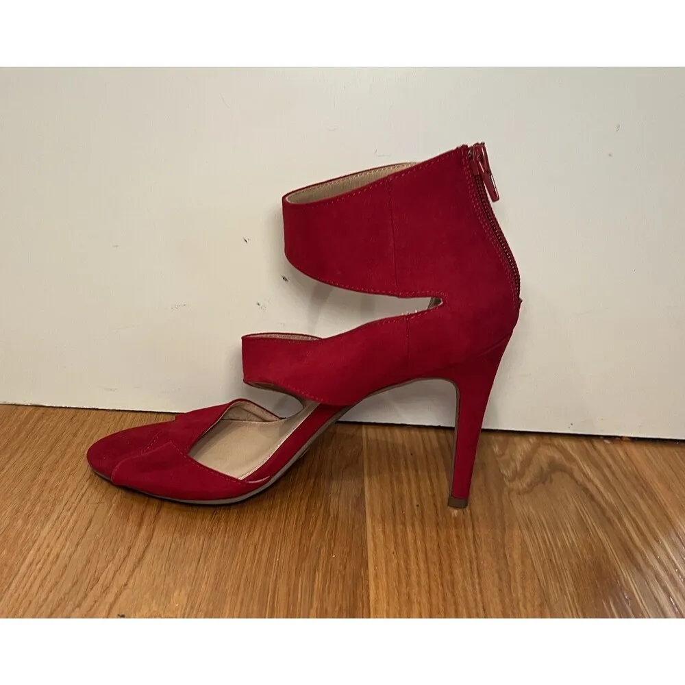 Christian Siriano Shoes Womens Size 9 Red Suede Heels Strappy Sandals Dress - Image 5