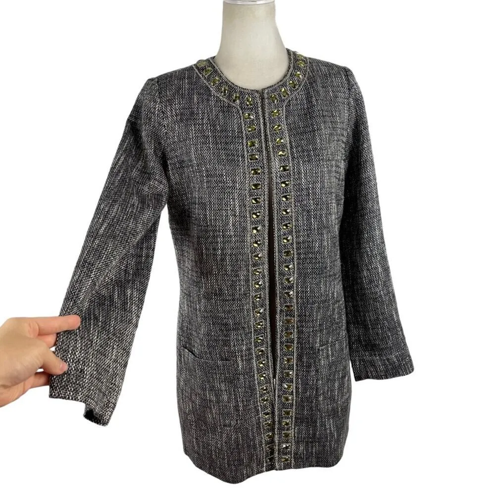 Chico's Embellished Gem Duster Jacket Tweed Dressy Long Cardigan Size Small - Image 6