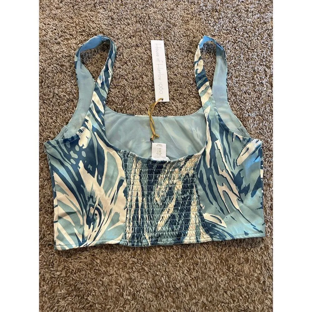 House of Harlow 1960 Women's Blue Satin Smocked Bustier Crop Tank Size S - Image 5