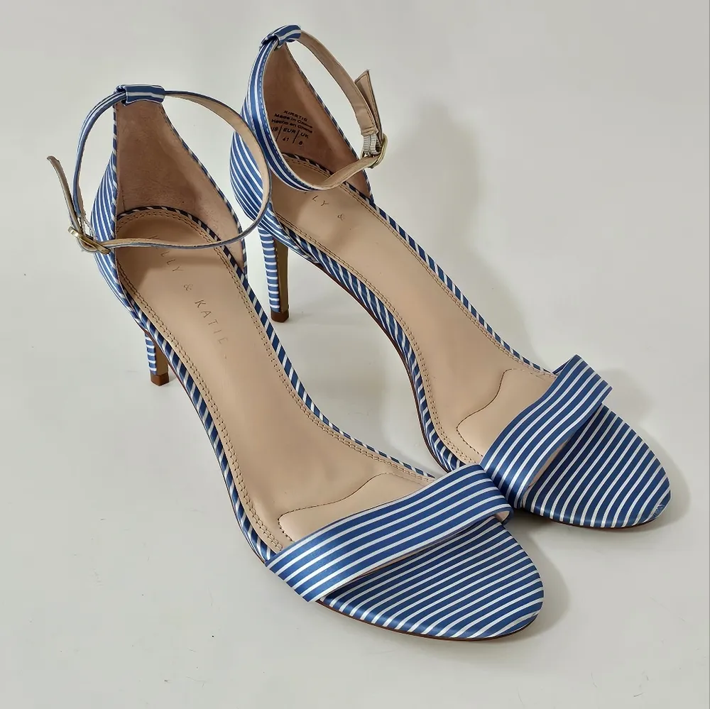 Kelly & Katie Blue Stiped Satin Heeled Sandals Size 10 - Image 2