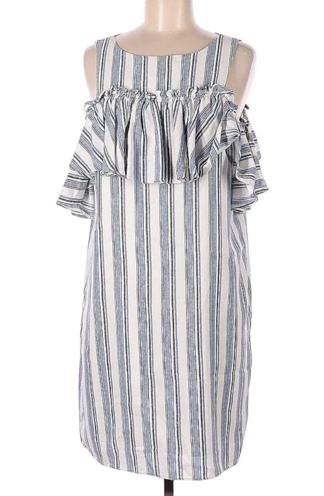 Gianni Bini Mia Striped Ruffle Off Shoulder Cotton Blend Dress Size XS NWT - Image 3