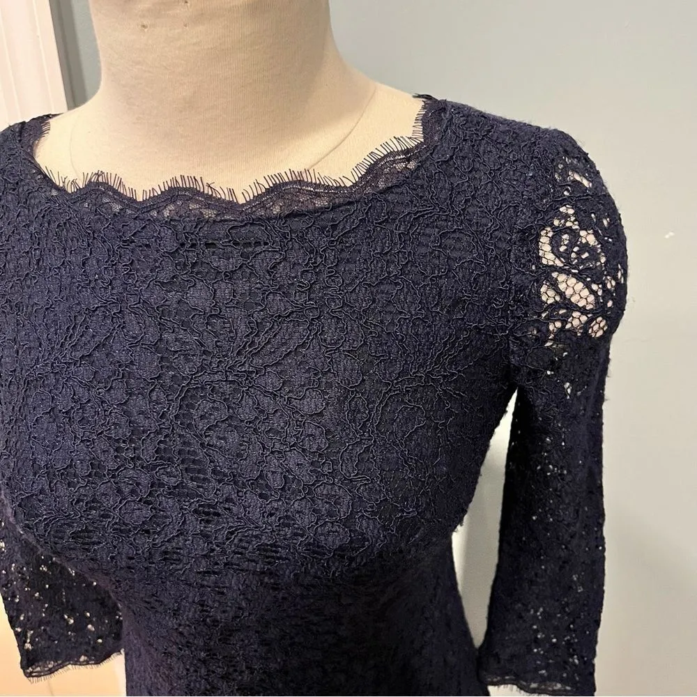 Adrianna Papell Navy Lace Boat Neck Gown Maxi Dress Size 4P - Image 6