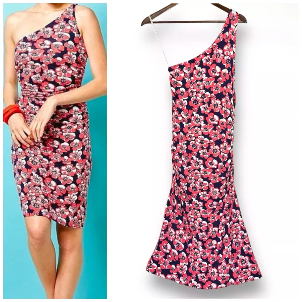 Lilly‎ Pulitzer Island Coral Build Me Up One Shoulder Ruched Dress | M | Stretch - Image 2