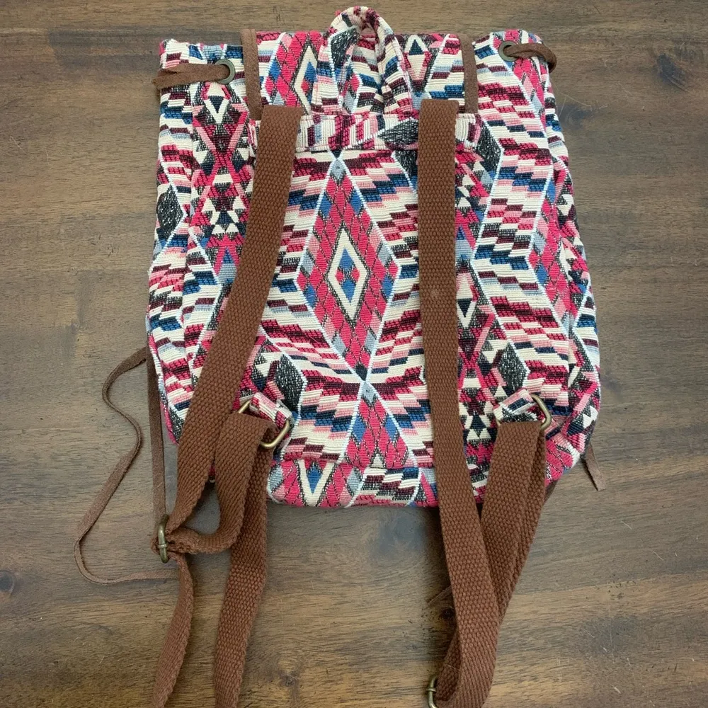 American Eagle Backpack Pink Aztec Western Pattern Style Bag Brown - Image 4