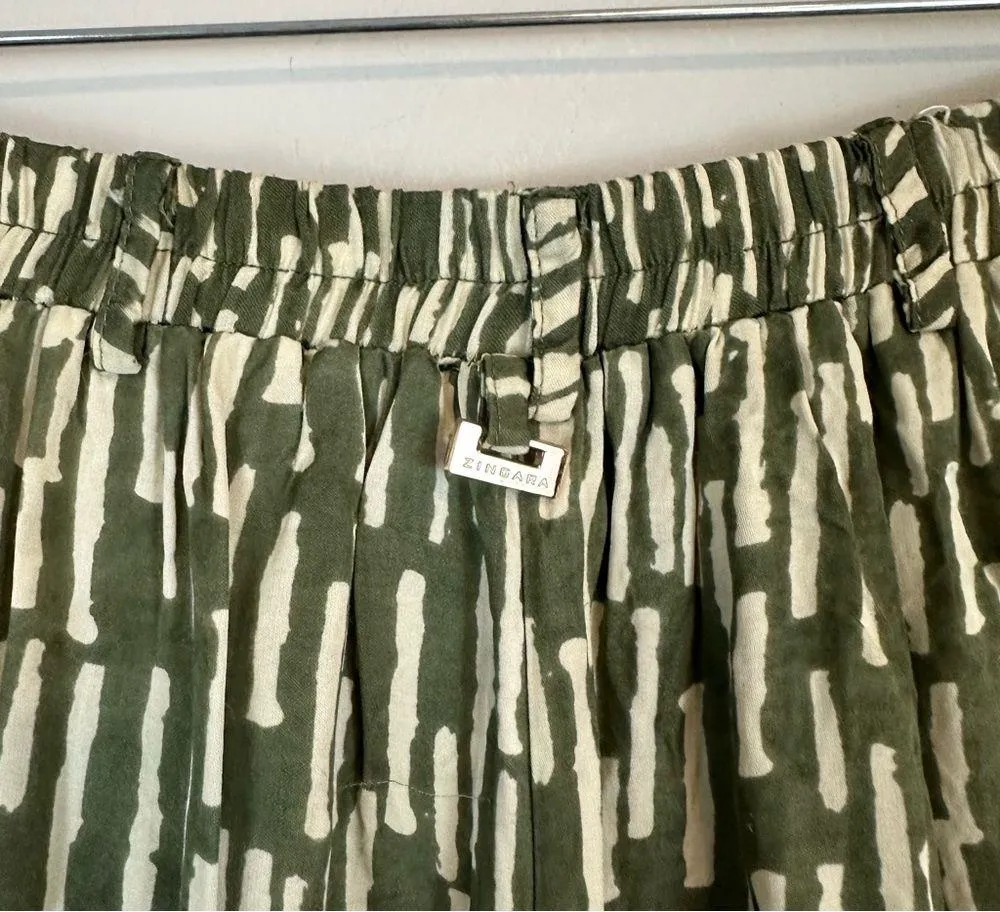 Zingara | Cream and Green Patterned Wide Leg Pants Size Small - Image 8