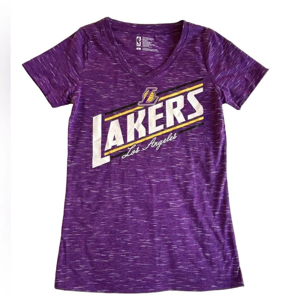 Official NBA Los Angeles Lakers heathered purple team logo sporty v-neck top M - Image 3