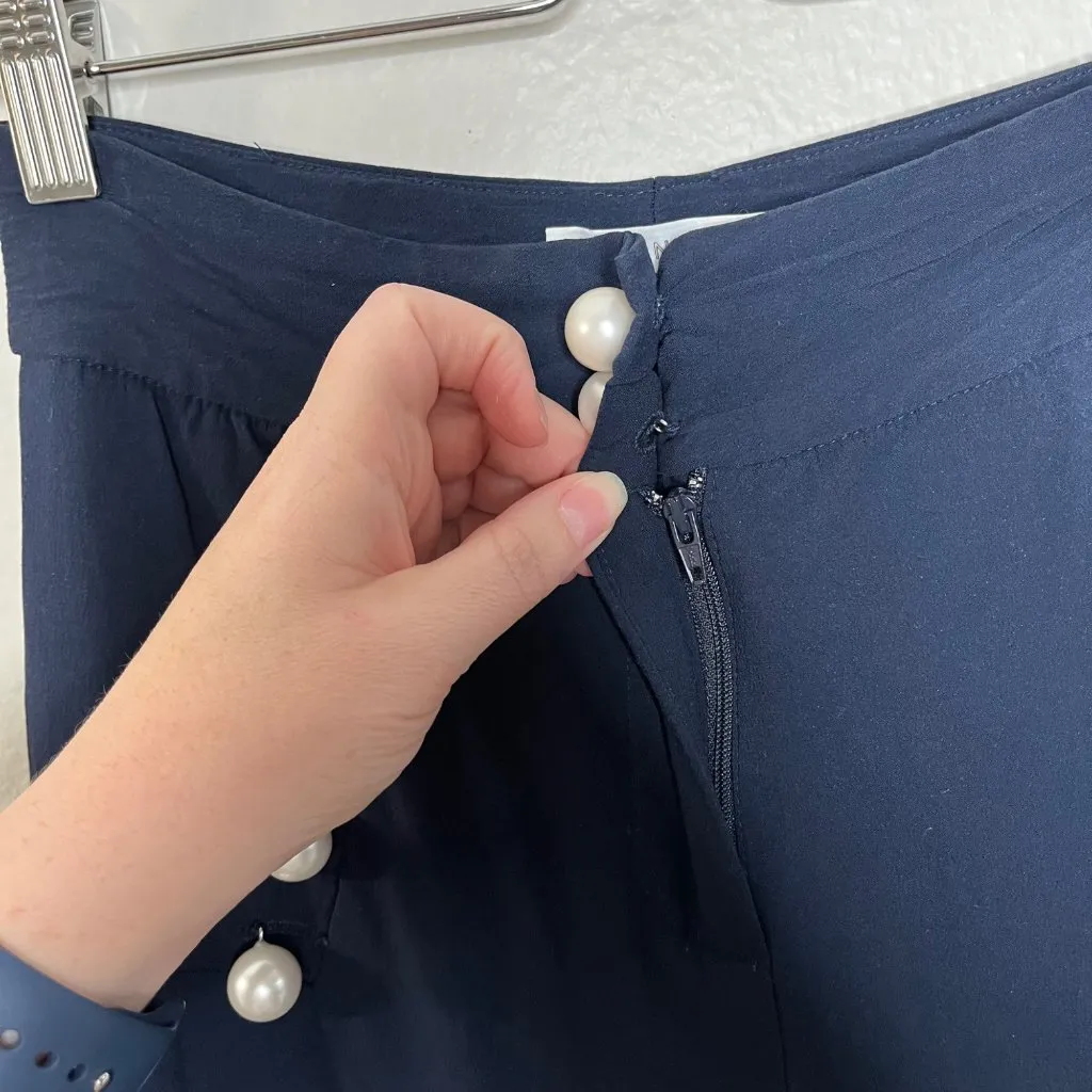 Veronica Beard Adley Sailor Navy Pearl Button-Front Wide-Leg Pants Size 2 - Image 7