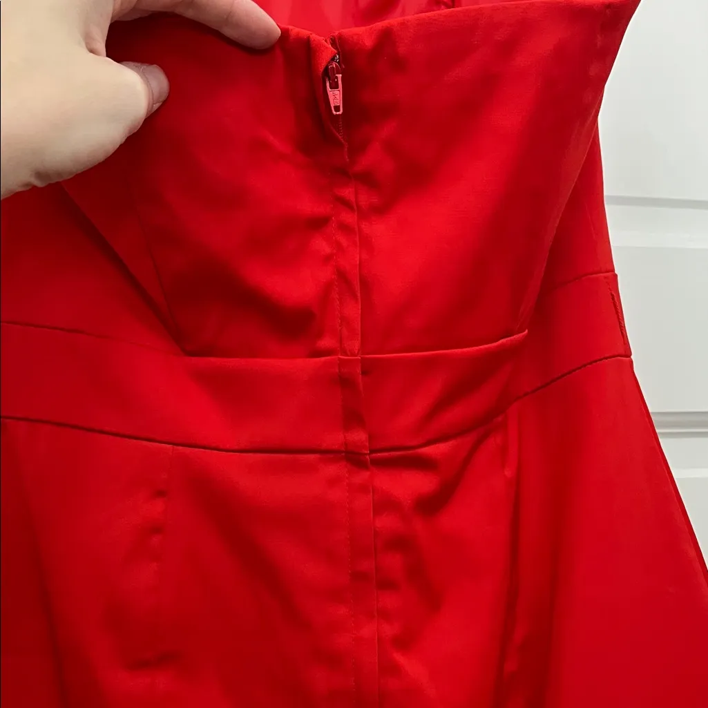 H&M Cherry Red Satin Strapless Mini Dress w/ Sweetheart Neckline - Size 8 - Image 8