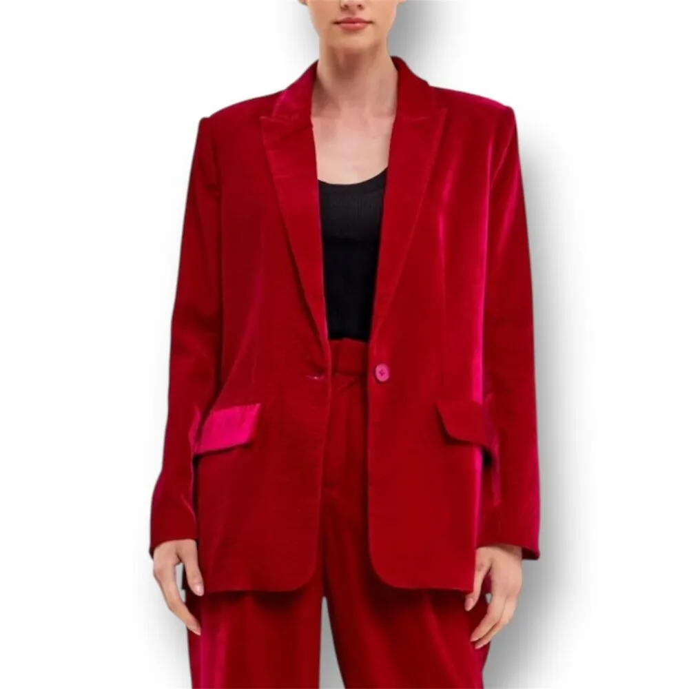 Anthropologie Endless Rose Fuchsia Matte Velvet Blazer One Button Party Holiday - Image 5