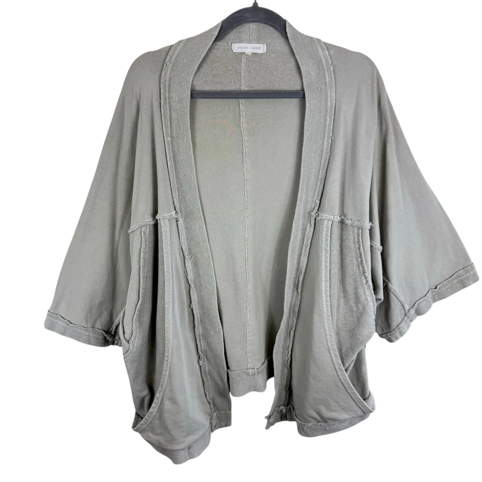 Gilded Intent Tan Terry Cloth Open Slouchy Oversized Relaxed Sleeve Sweatshirt M - Image 1