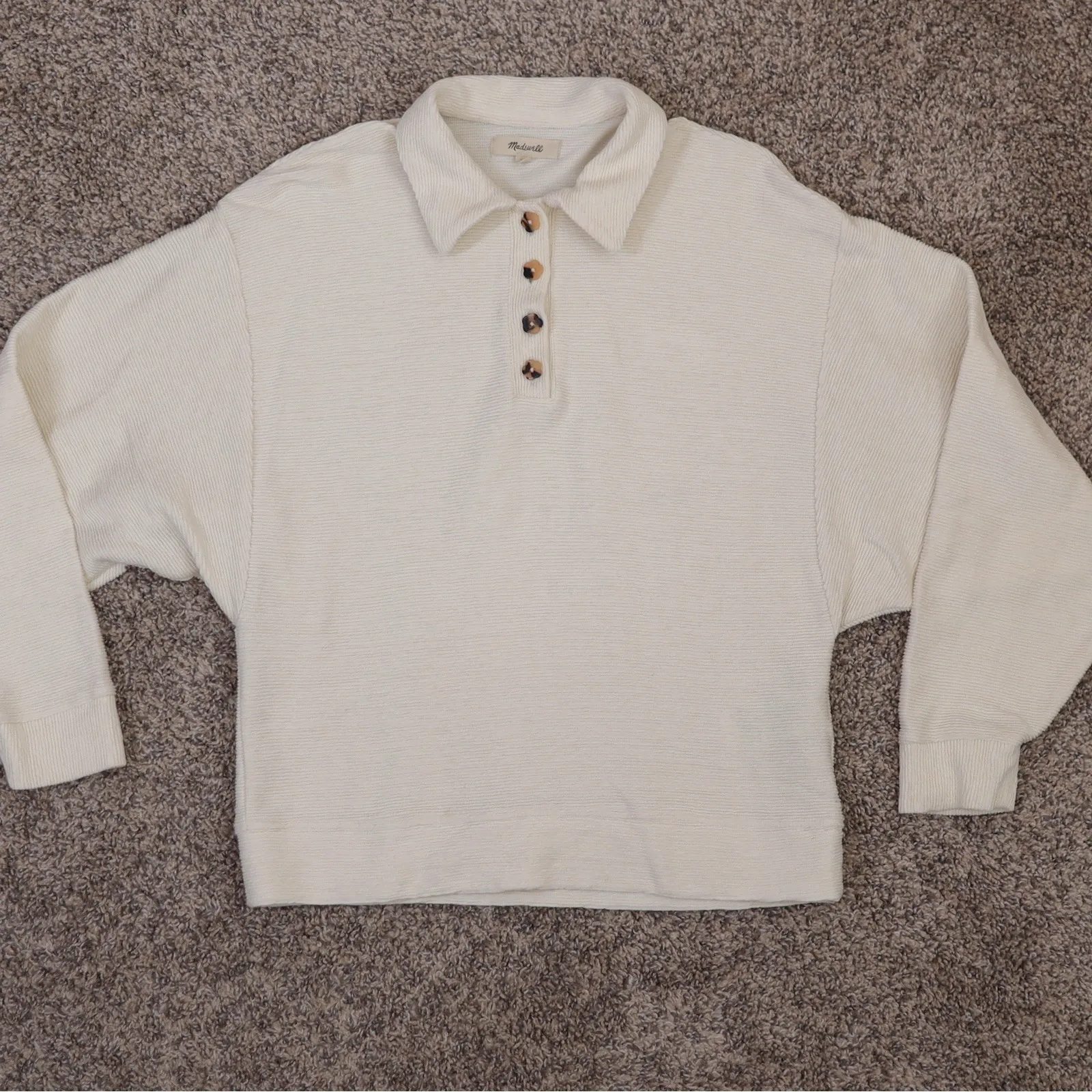 Madewell‎ Top Cream Ottoman Jacquard Polo Organic Cotton XS NC618 - Image 11