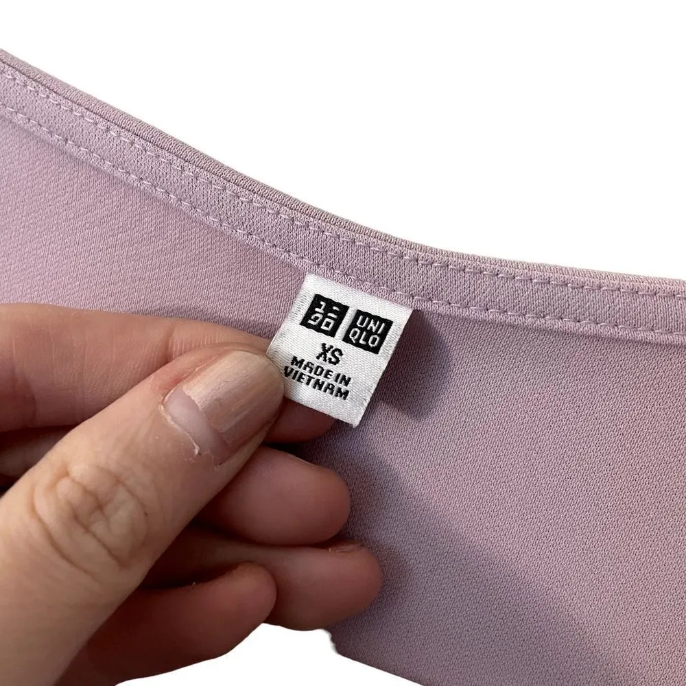 Uniqlo pink purple bridesmaid dress vneck wrap short sleeved ruched formal dress - Image 3