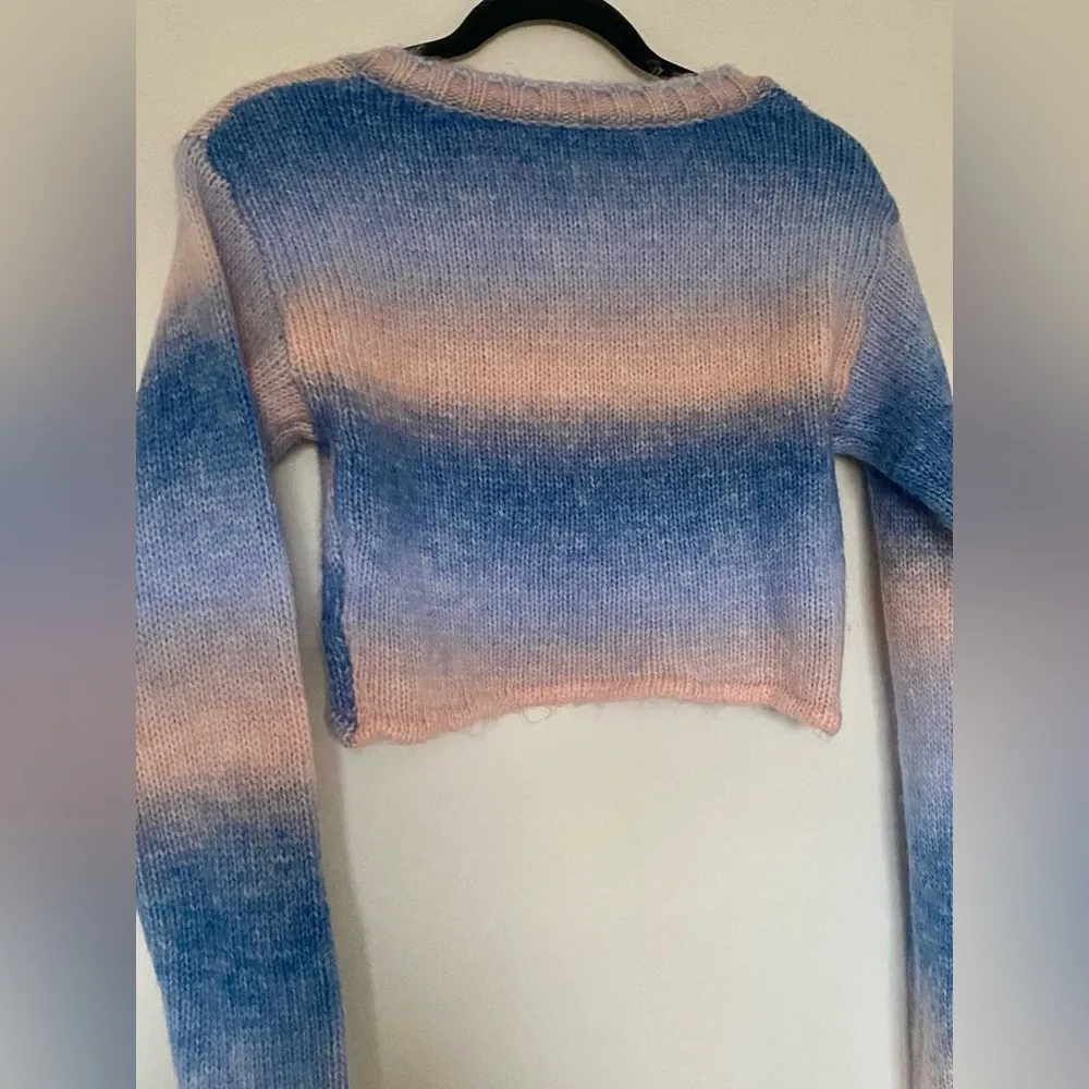 For Love and Lemons Celeste Twist Front Crop Sweater in Blue and Pink Ombré - Image 6
