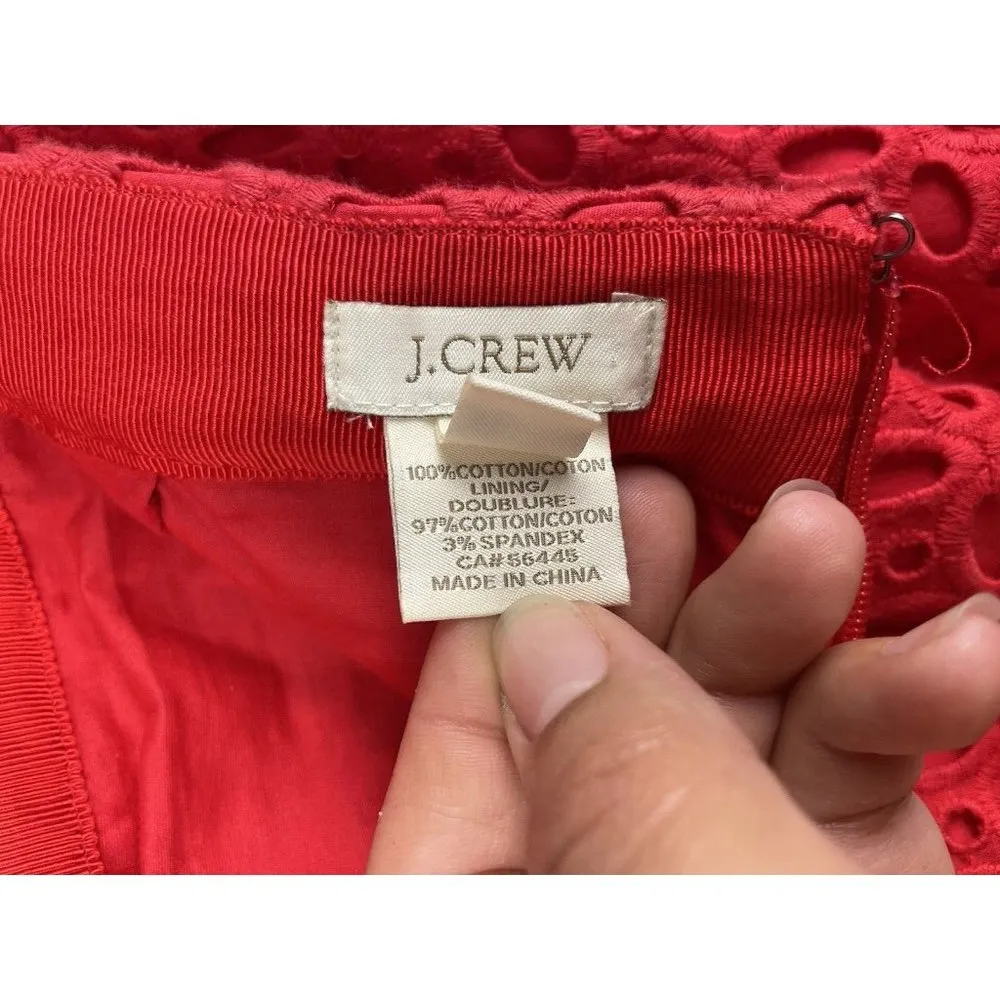 J. Crew Red Eyelet No. 2 Knee Length Back Center Slit Pencil Skirt‎ Size 6 - Image 7