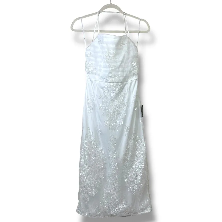 Lulus NWT Celebratory Beauty White Mesh Embroidered Sequin Lace-Up Midi Dress - Image 3
