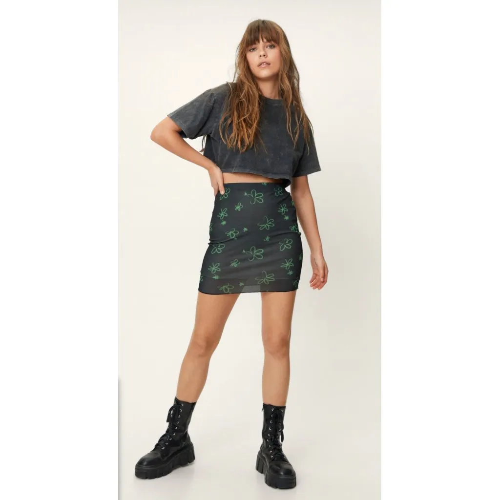 Nasty Gal Womens US 4 Black Mesh Graffit Floral Print‎ Mini Skirt NWT - Image 3