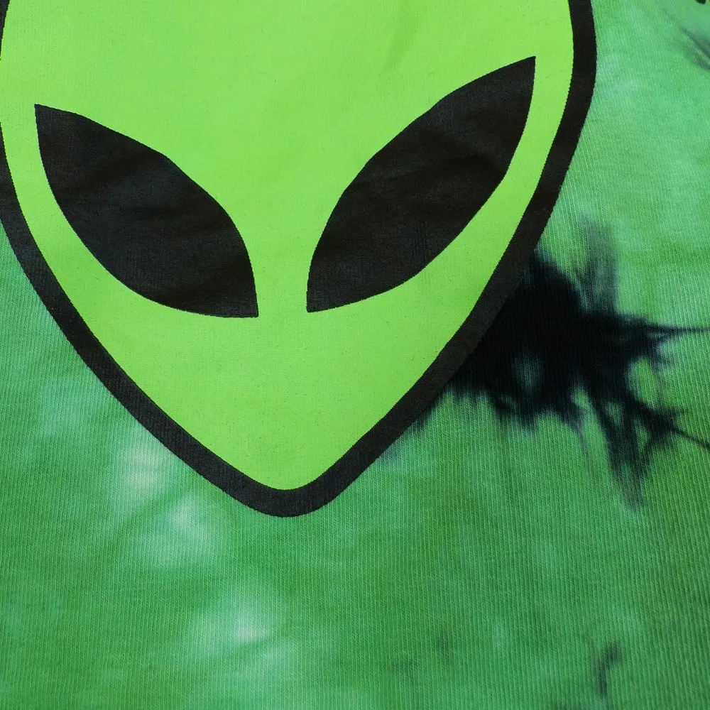Hot Topic Alien Tie-Dye Halter Top Womens M Green Allergic To Humans Rave Kawaii - Image 6