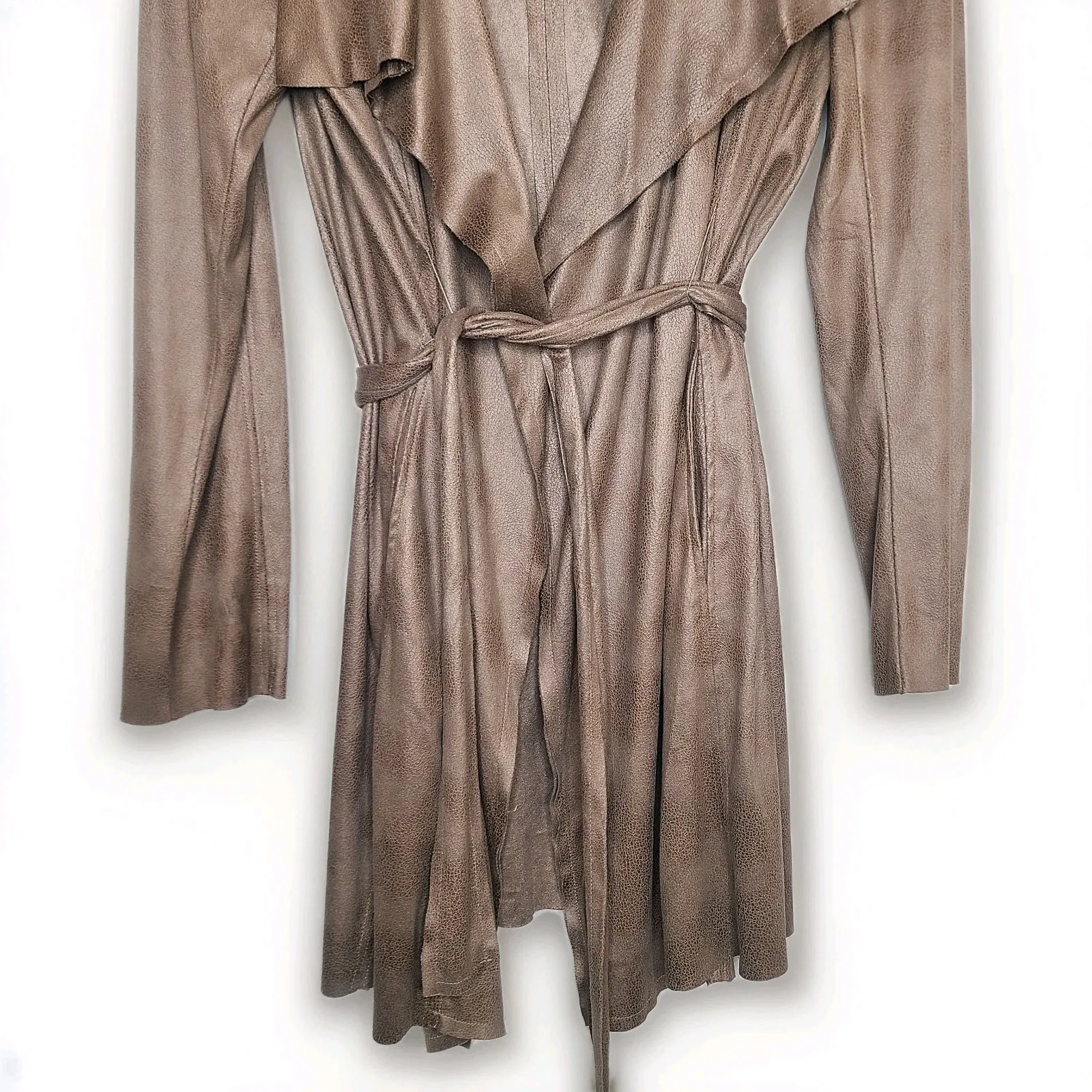 Insight New York‎ Cardigan Jacket Womens 10 Brown Lightweight Faux Suede Belted - Image 3