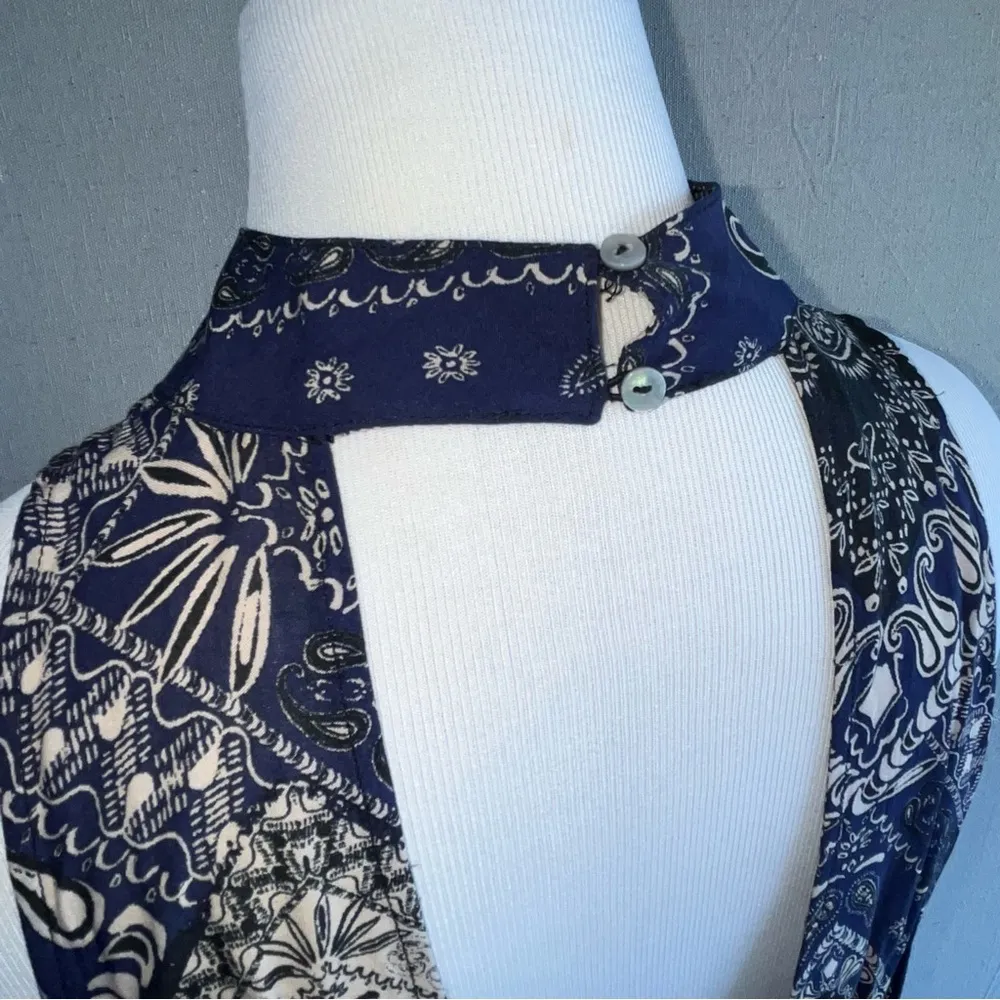 Beaux Halter Mini Dress Paisley High Neck L Navy boho - Image 5
