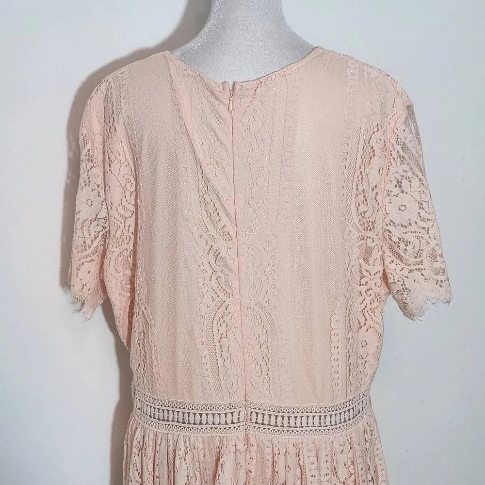 Peachy Pink Lace Formal Maxi Dress Size 2X Pink Formal Wedding Guest Dress - Image 7