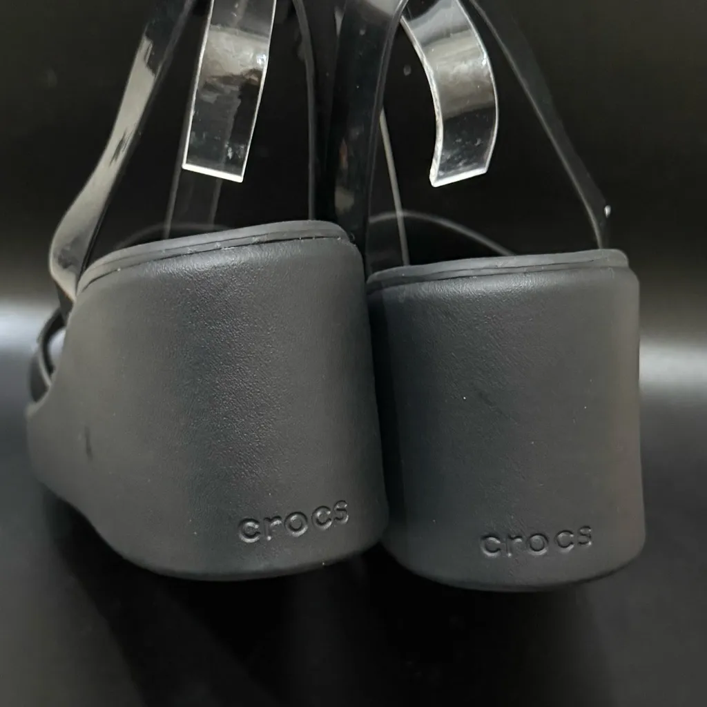 CROCS Black Brooklyn Ankle Strap Wedge Sandals Women’s Size 8 - Image 7