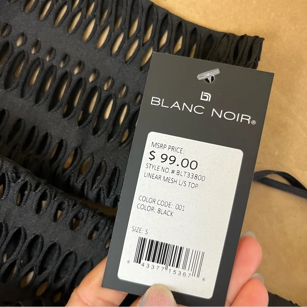 Blanc Noir Linear Mesh Top Long Sleeve in Black - Image 8