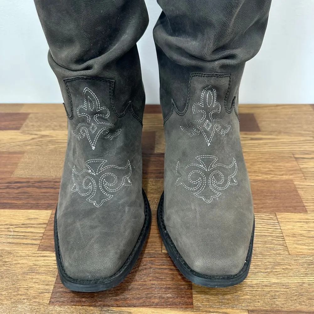 Womens Leather Cowboy Boots 10 Gray Slouchy Heeled Draped Rodeo Western‎ Ankle - Image 8