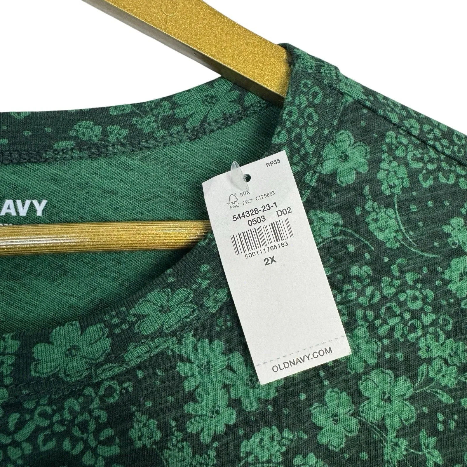 Old Navy Everyday Tee Womens 2X Green Dark Floral Cotton CottageCore Boho Modest - Image 3