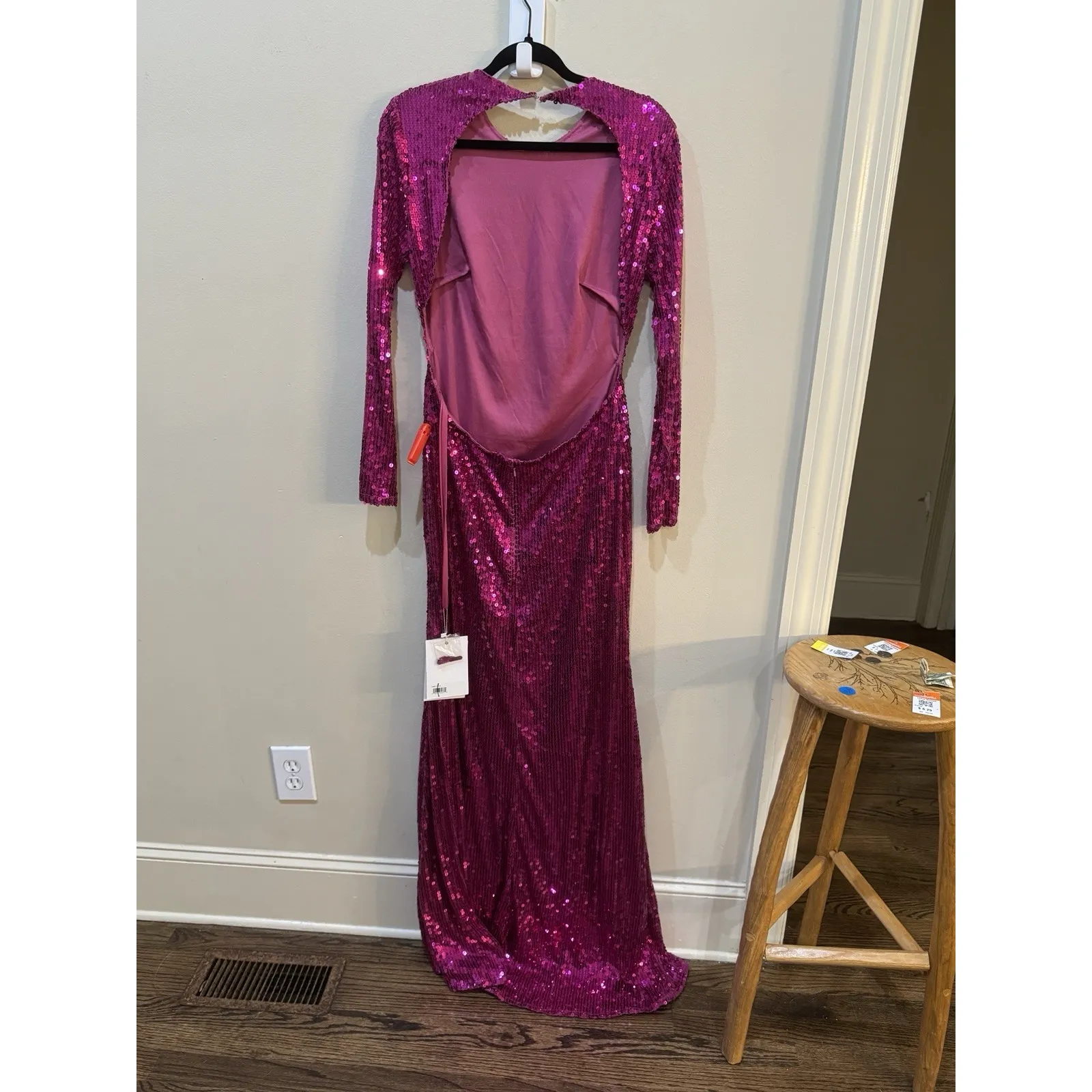 New MAC DUGGAL Pink Long‎ Sleeve Sequined Evening Gown Dress 10891 Size 4 - Image 6