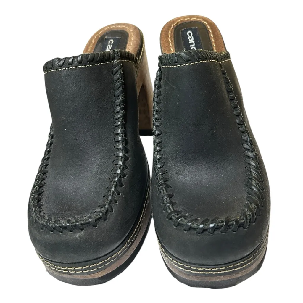 ⭐️ Vintage Candie’s Black Leather Clogs Made in Brazil - Y2K Chunky Wooden Heels - Image 2