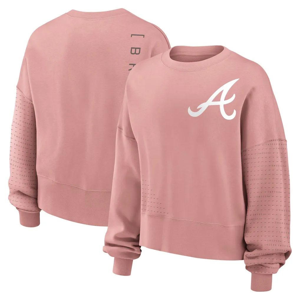 Women's Atlanta Braves Nike Pink Oversized Cropped Pullover Sweatshirt - Image 2