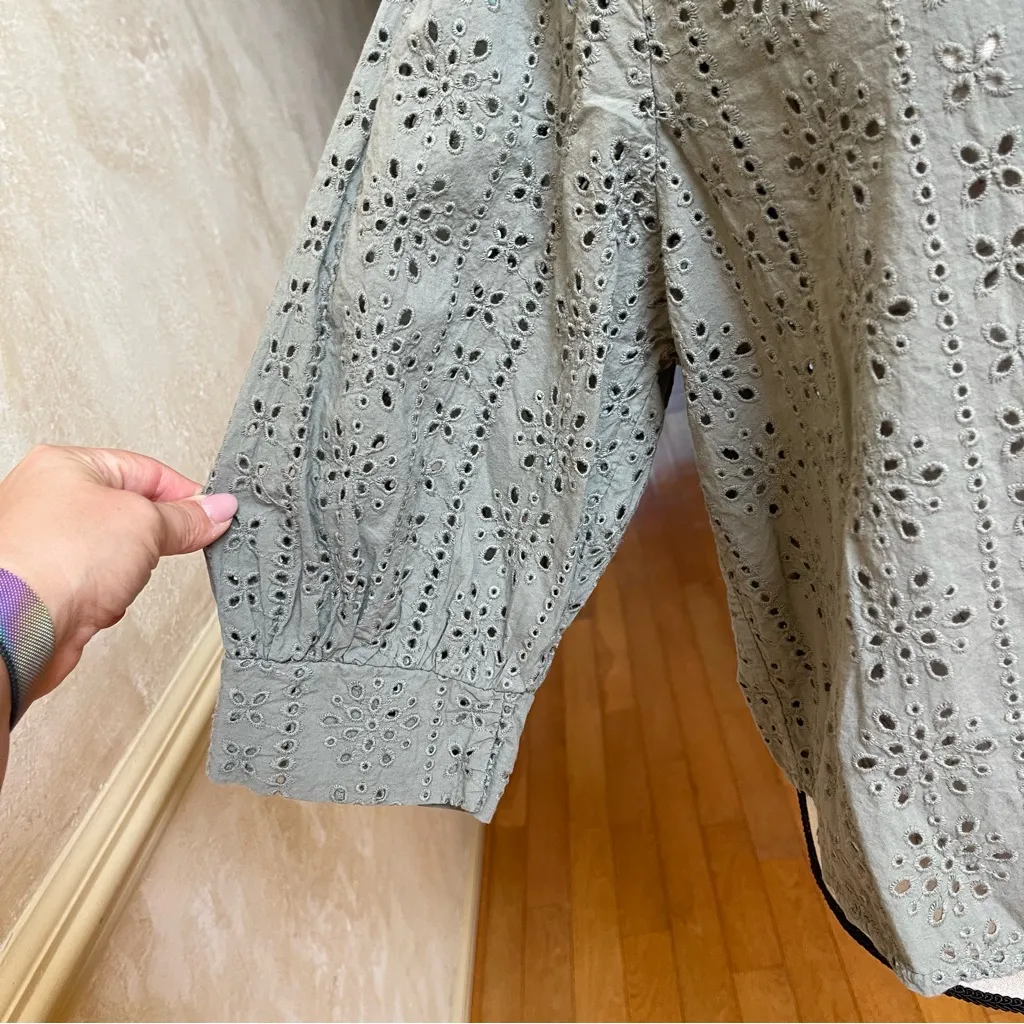 Piazza Del Tempio Cotton Eyelet Crochet Top Olive Green Size Large Italy - Image 5