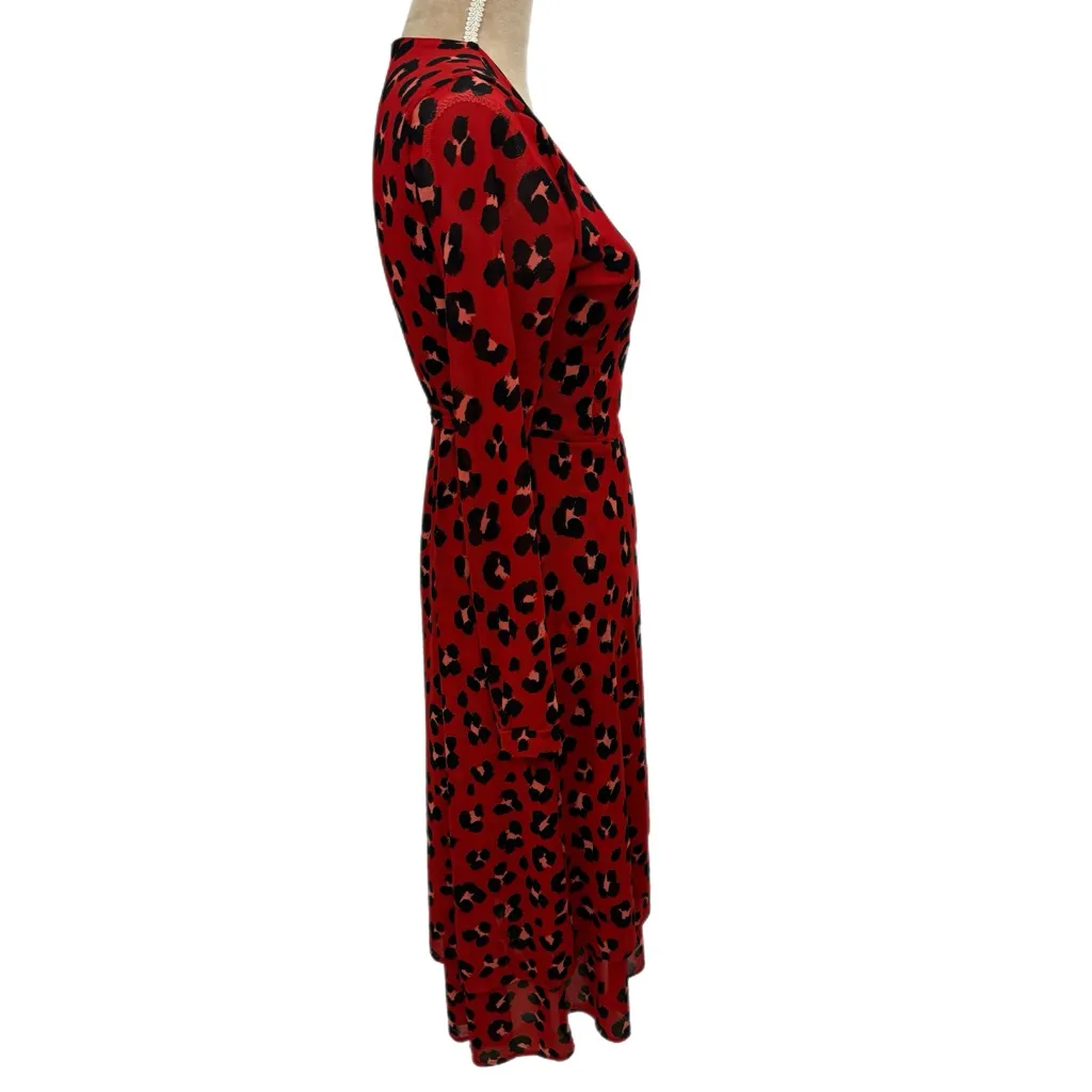 Cabi Siren Wrap Dress Red Leopard Print Midi Women’s Size XS Long Sleeve Chic - Image 7