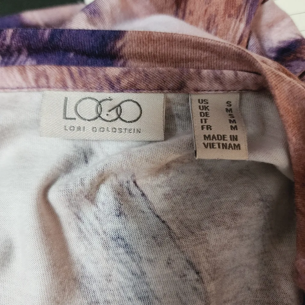 LOGO by Lori Goldstein Purple Watercolor Printed Cotton Modal Top Size Small - Image 7